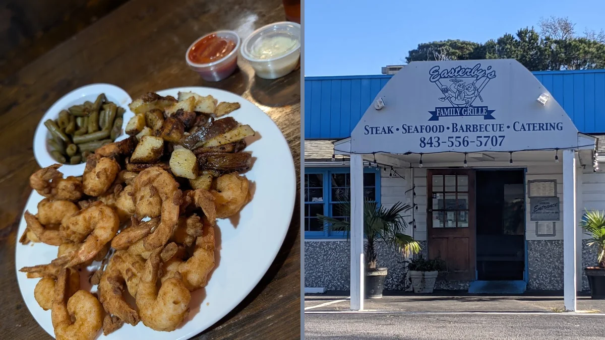 A family-style meal with burgers, fries, and seafood.